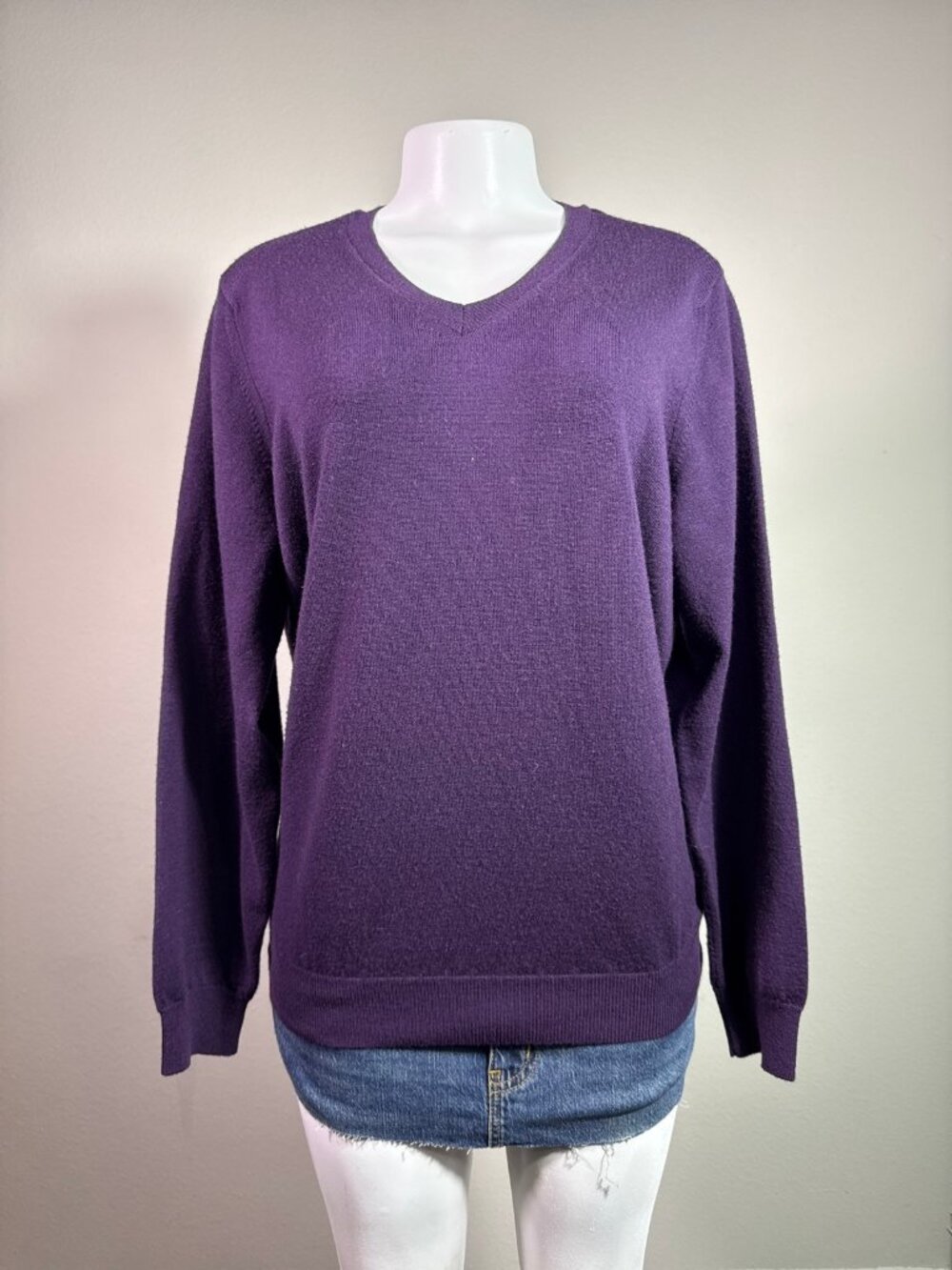 BURBERRY BRIT sweater purple V-neck plaid shoulder detail L